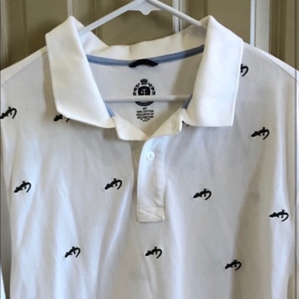 White Polo Golf Shirt with Green Lizards 2XT
